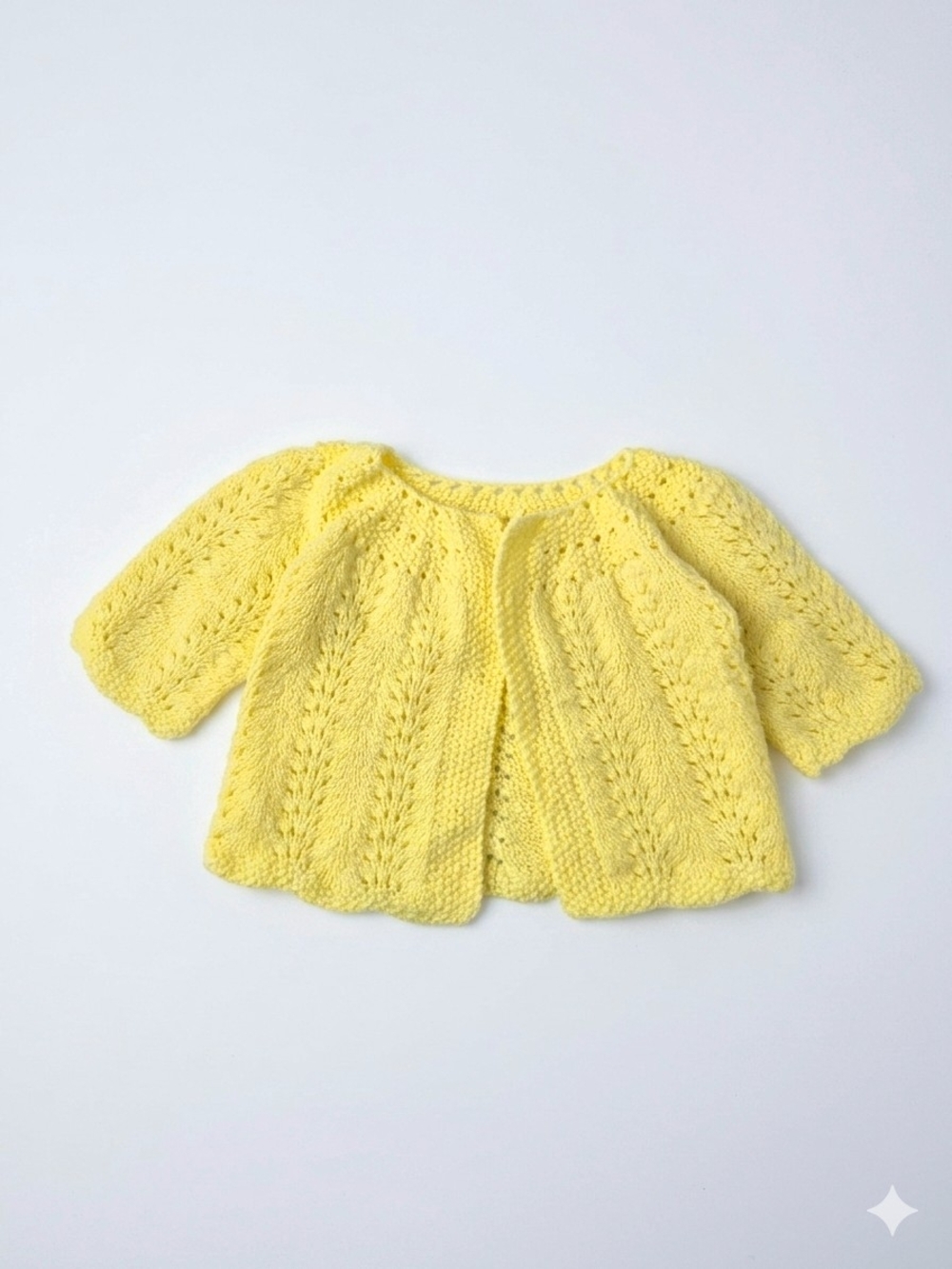 Vintage Handmade Knit Baby Cardigan Yellow 0-3M